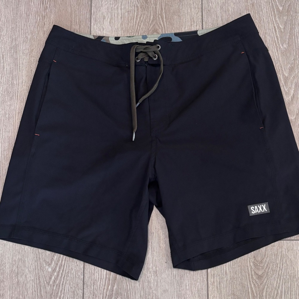 SAXX Betawave 2N1 Boardie Mens 32 Black Board Shorts Swim Trunks BallPark Pouch